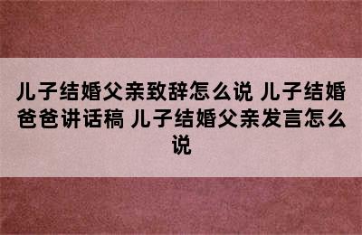 儿子结婚父亲致辞怎么说 儿子结婚爸爸讲话稿 儿子结婚父亲发言怎么说